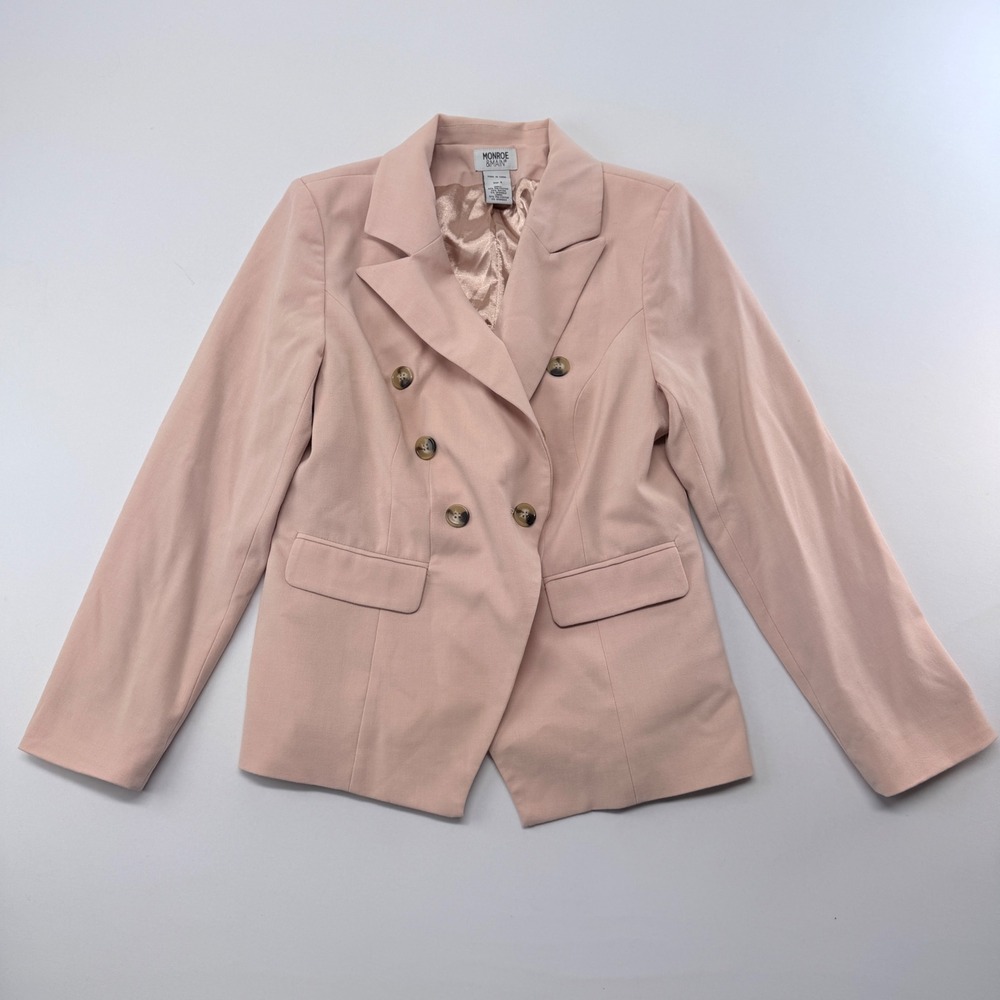 Monroe & Main Womens Size 8 Blush Pink Double Breasted Button Front Blazer Coat